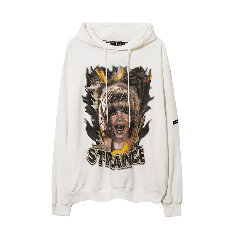 Man Fall Outfits Hip Hop Printed Hoodie Men's and Women's Pullover Black White Autumn and Winter