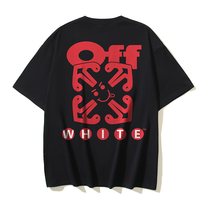 Off White T Shirts OW Smiling Arrow Print Crew Neck Pullover Short Sleeves