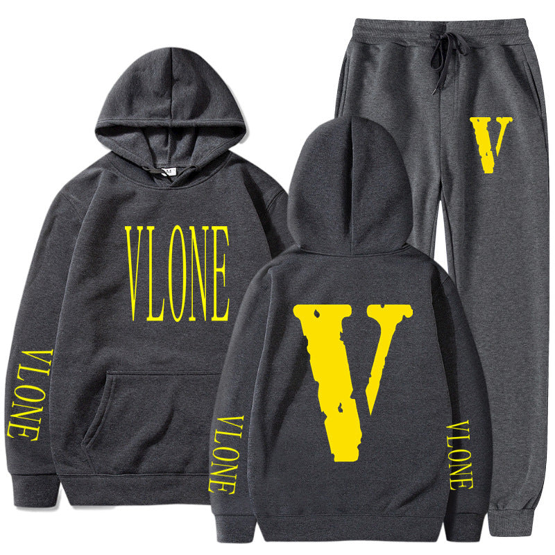 Vlone Hoodie & Pants 2 Piece Set Spring, Autumn And Winter Brushed Hoody Women'S Suit Sweater