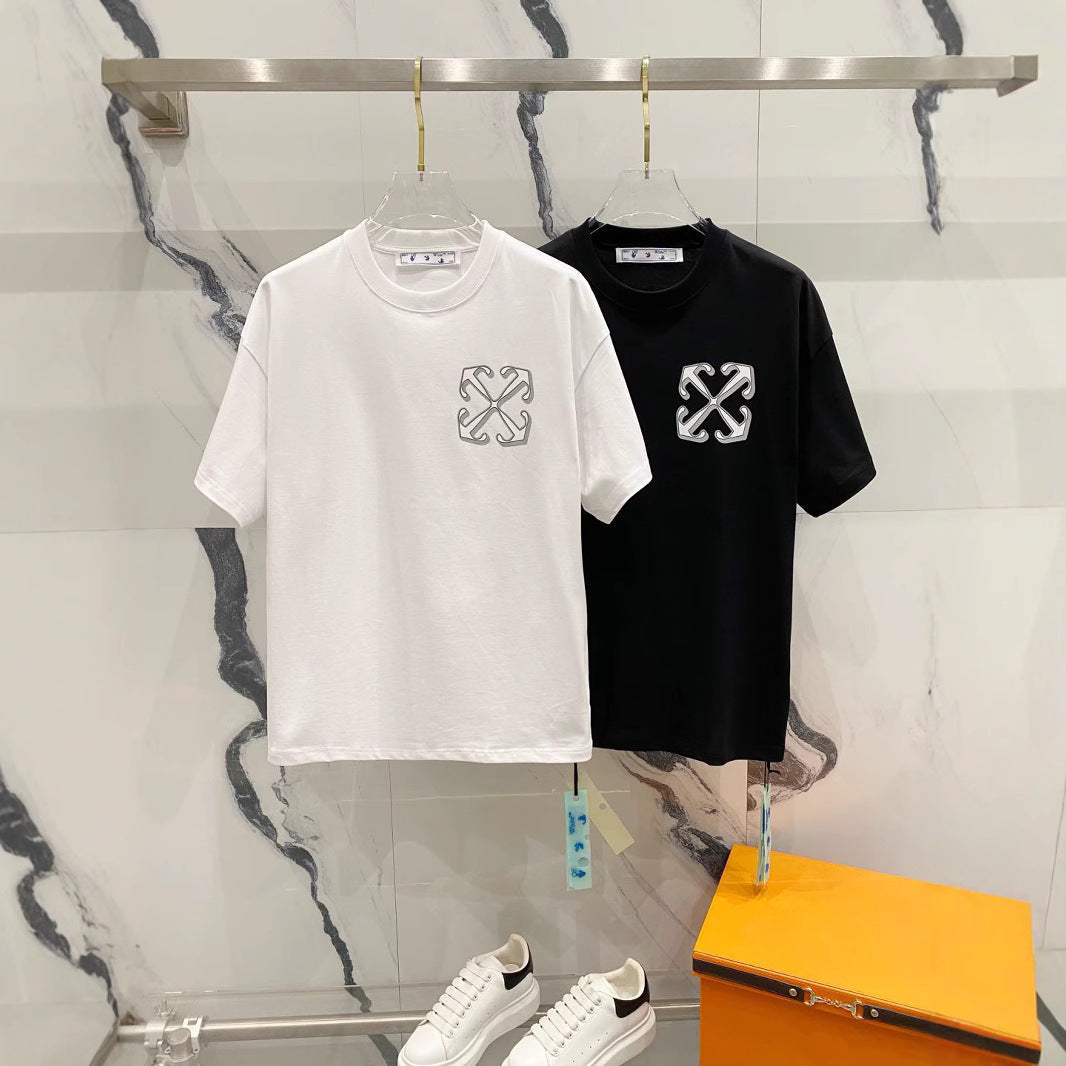 Off White T Shirts OW Dragon Letter Pattern Crew Neck Pullover Short Sleeves