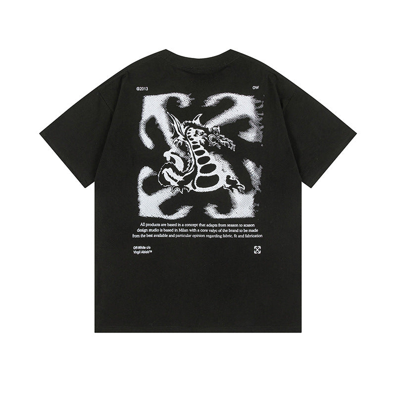 Off White T Shirts OW Dragon Arrow Pattern Crew Neck Pullover Short Sleeves