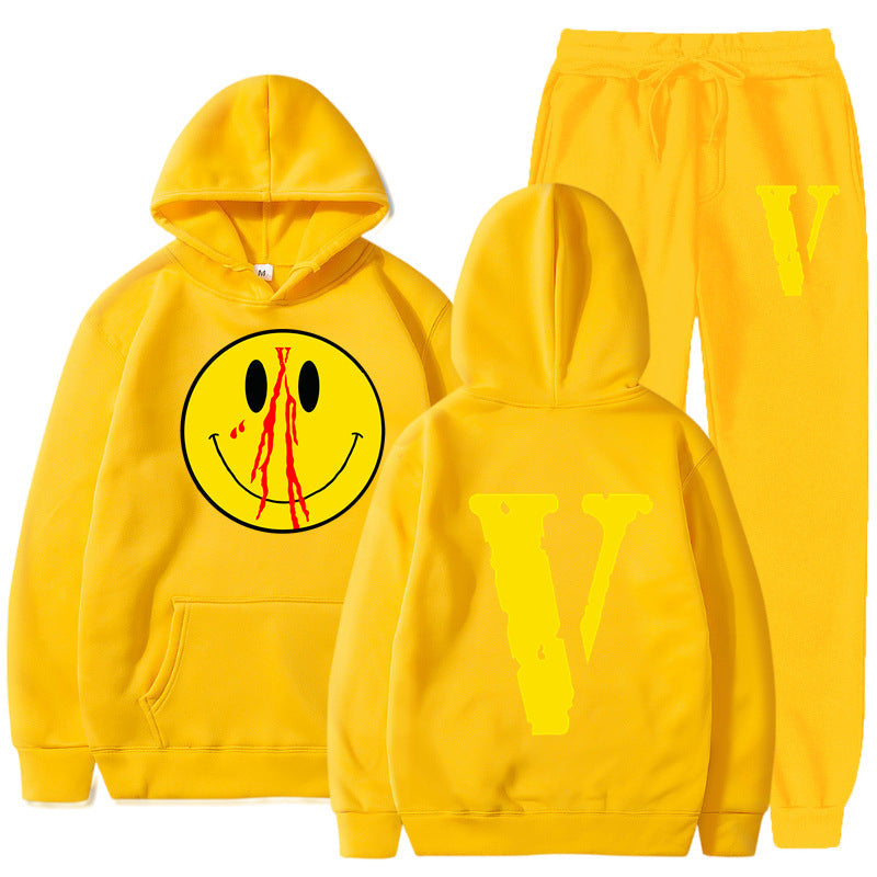 Vlone Hoodie & Pants 2 Piece Set Men'S Clothing Print Hoodie Sweater Men'S Loose