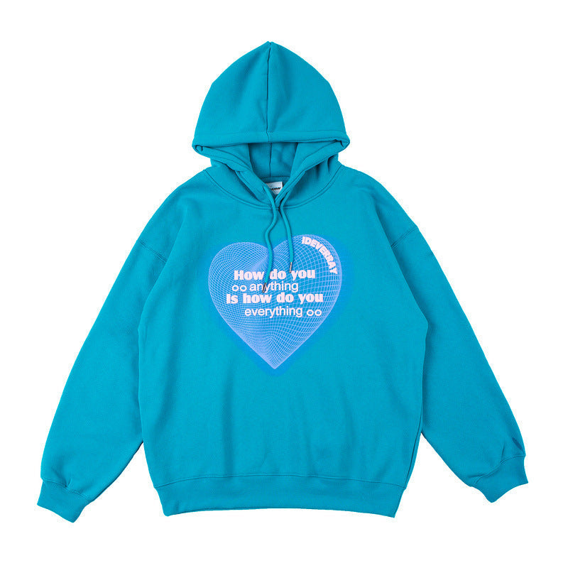 Man Fall Outfits Love Printed Hoodie Autumn and Winter Loose Pullover Sports Hoodie