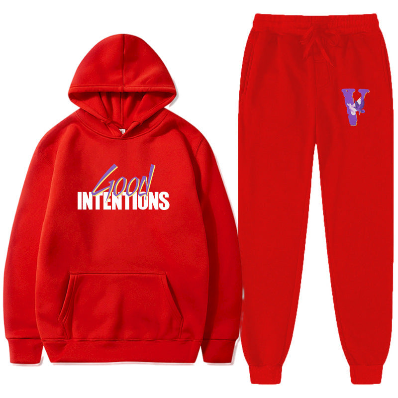 Vlone Hoodie & Pants 2 Piece Set Casual Loose Hoodie