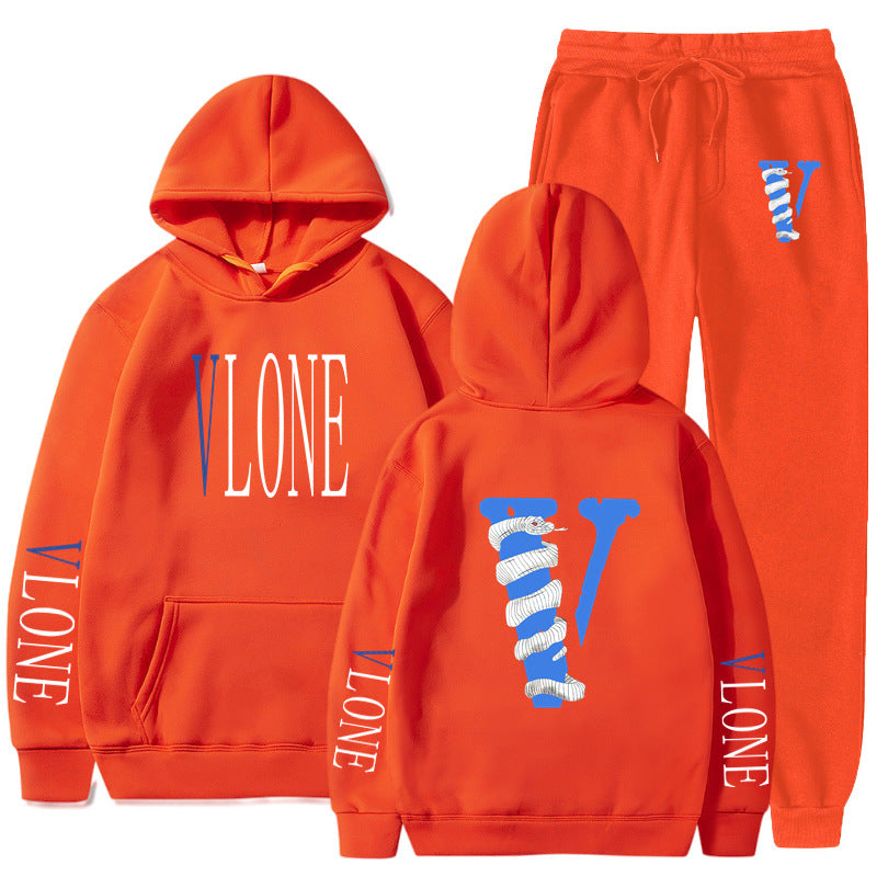 Vlone Hoodie & Pants 2 Piece Set Men'S Sweater Autumn And Winter Hoodie Baggy Coat