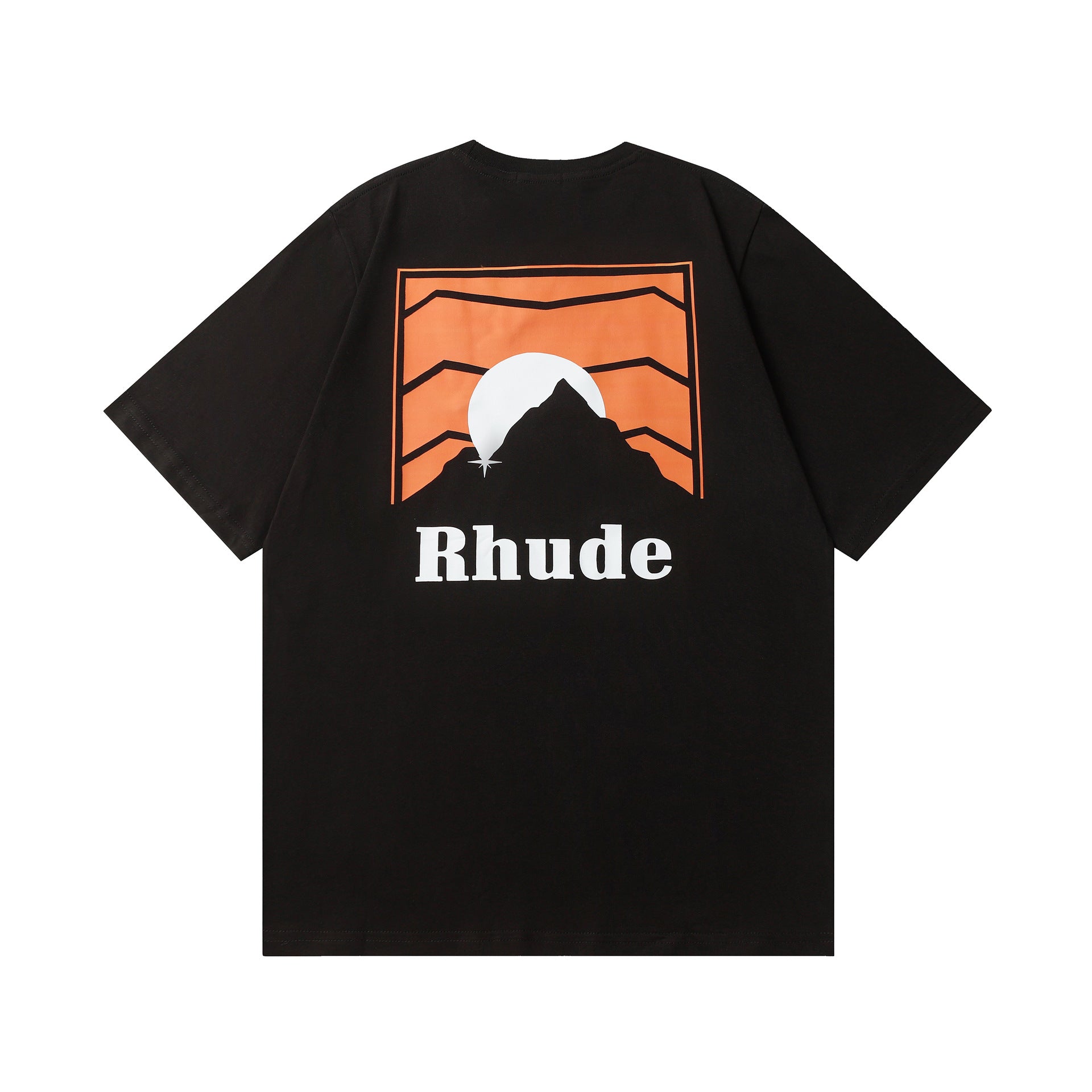 Rhude T Shirt Striped Sunset Snow Mountain Print Short Sleeve T-Shirt