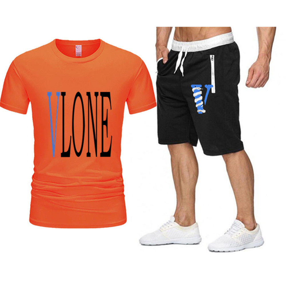 Vlone T Shirts & Shorts 2 Piece Set Letter Printing Summer Menswear Casual