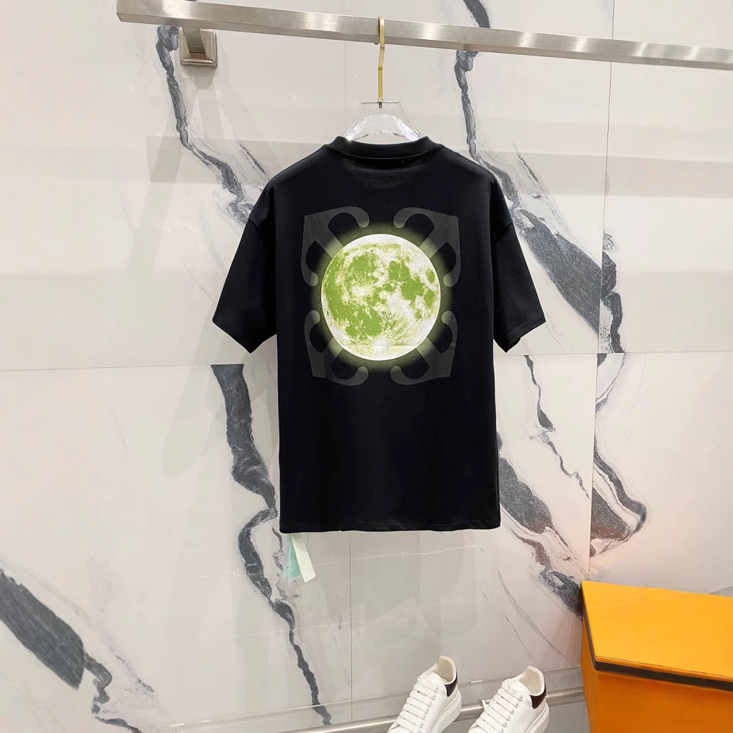 Off White T Shirts OW Moon Arrow Pattern Crew Neck Pullover Short Sleeves