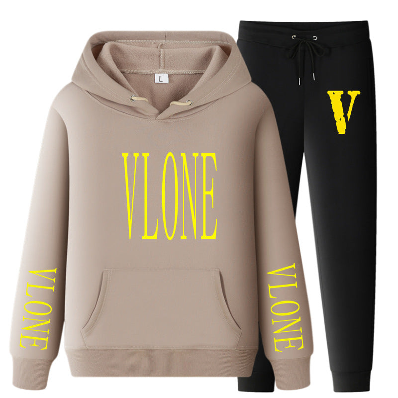 Vlone Hoodie & Pants 2 Piece Set Hoodie Men'S Women'S Pullover Outer Coat Suit