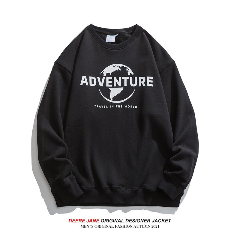 Men Pullover Hoodie Sweater Men's and Women's Spring and Autumn Loose Blue Autumn Top