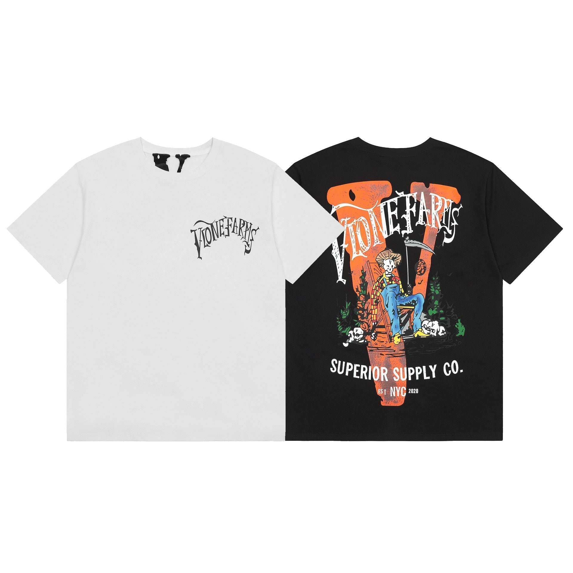 Vlone T Shirt Spring Summer Scarecrow Pattern Crew Neck