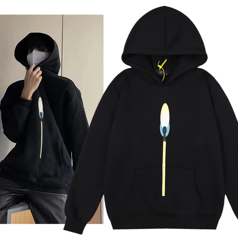 Kanye West Sunday Service Hoodie Autumn And Winter Match Stick Flame Fleece Hoodie Plus Size Loose