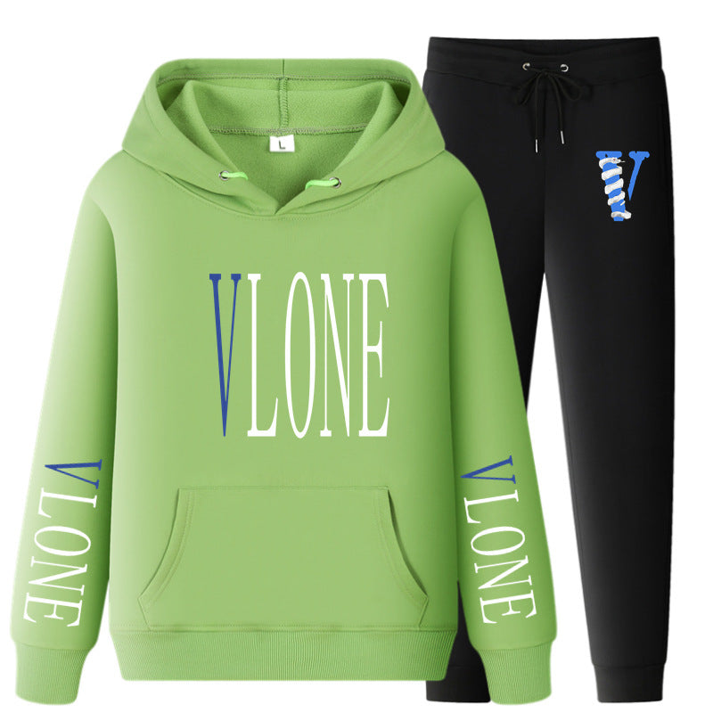 Vlone Hoodie & Pants 2 Piece Set Printed Casual Sports Loose Suit