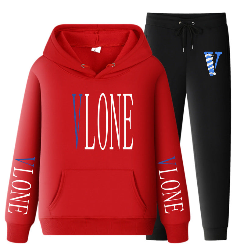 Vlone Hoodie & Pants 2 Piece Set Printed Casual Sports Loose Suit