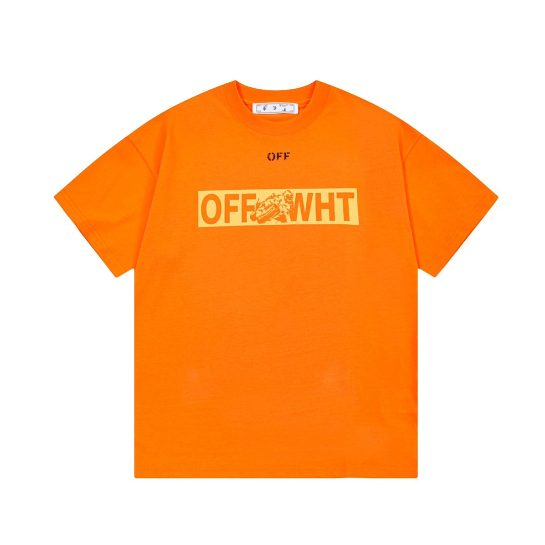 Off White T Shirts OW Racing Letter Arrow Pattern Crew Neck Pullover Short Sleeves