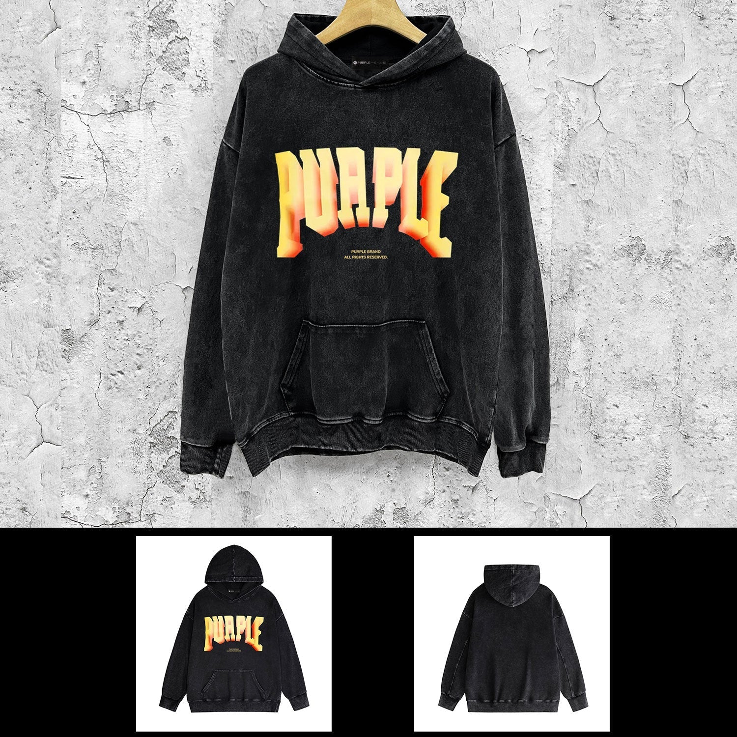 Purple Brand Distressed Hoodie Fashion Old Loose Hooded Sweater