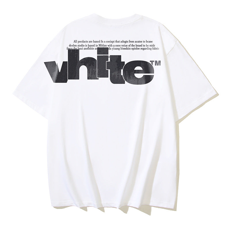 Off White T Shirts OW Letter Pattern Crew Neck Pullover Short Sleeves