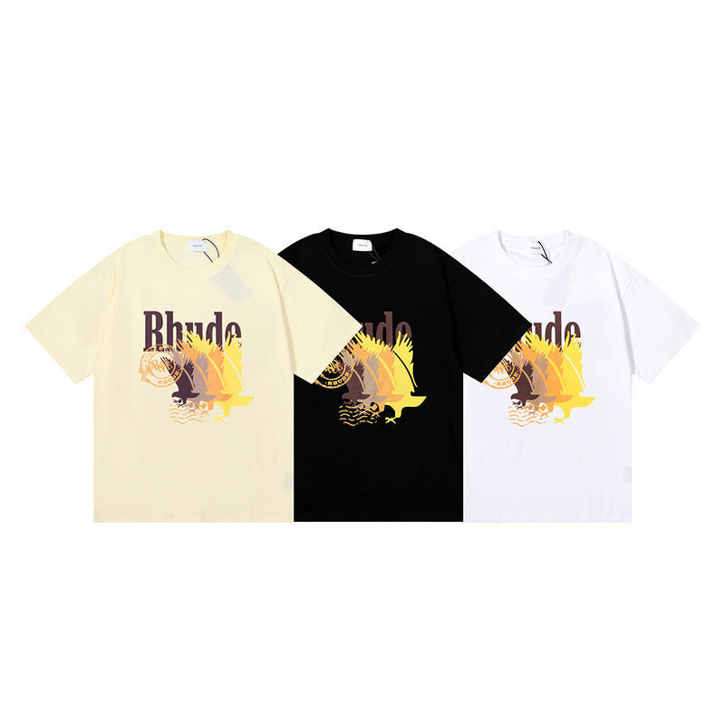 Rhude T Shirt gradual change color bird print short sleeve T-shirt