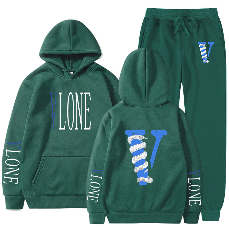 Vlone Hoodie & Pants 2 Piece Set Men'S Sweater Autumn And Winter Hoodie Baggy Coat