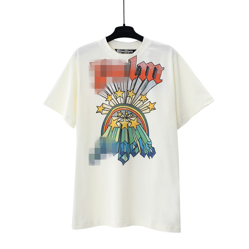 Palm Angels T Shirts Rainbow Star Letter Print Short Sleeve T-Shirt