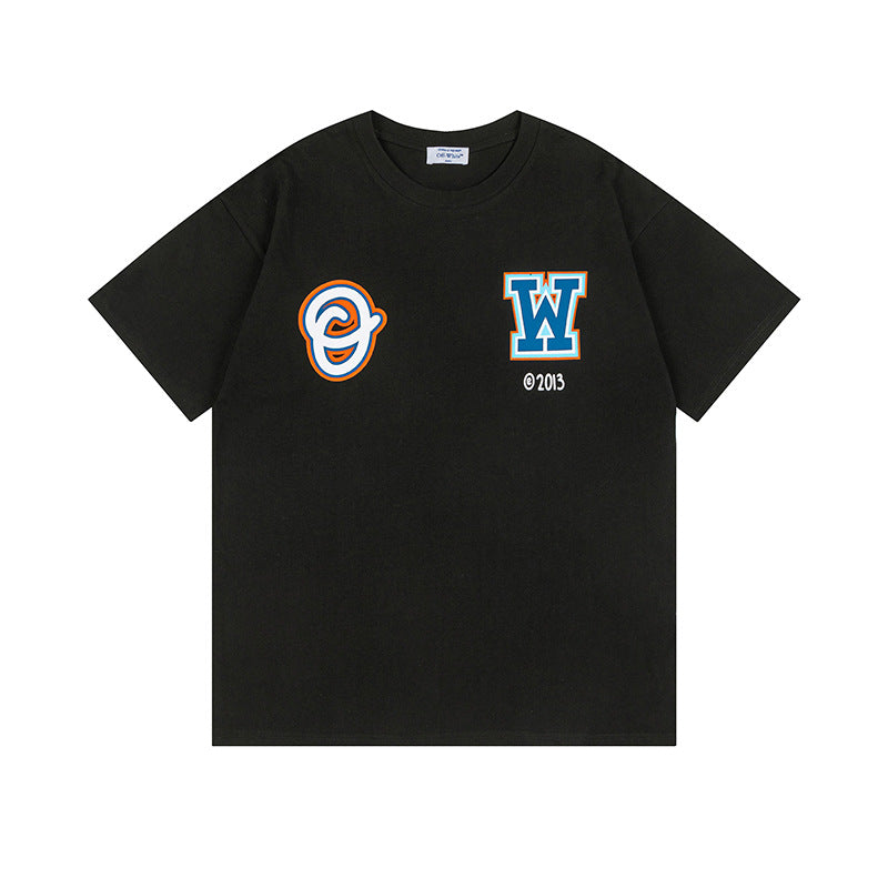 Off White T Shirts OW Cartoon Wizard Pattern Crew Neck Pullover Short Sleeves