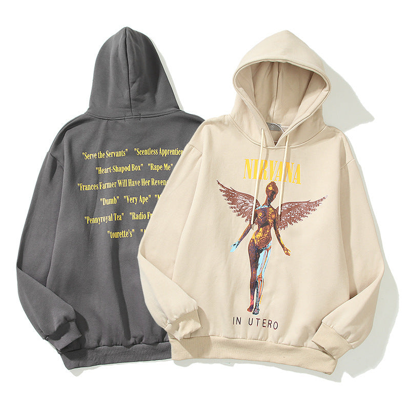 Nirvana Hoodie Angel Print Distressed Rock Hip Hop