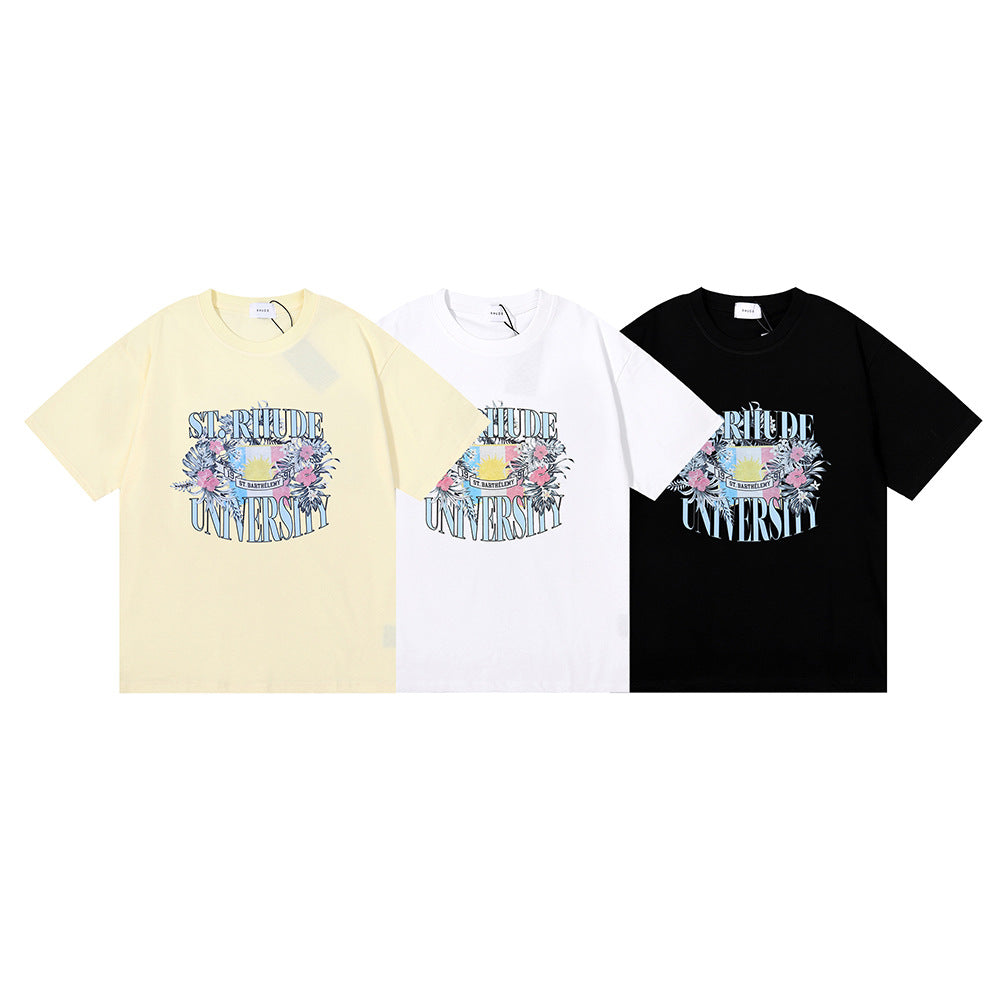 Rhude T Shirt Flag Floral Print Short Sleeve T-Shirt