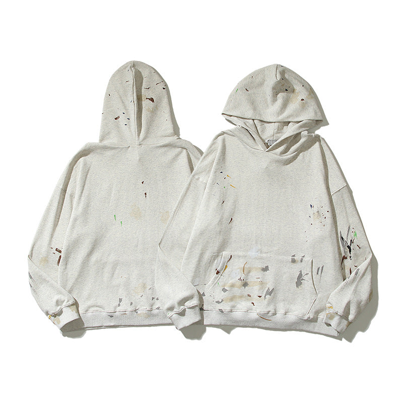 Kanye West Sunday Service Hoodie Hand-Painted Splash-Ink Destruction Distressed Terry Hooded Sweater Fog