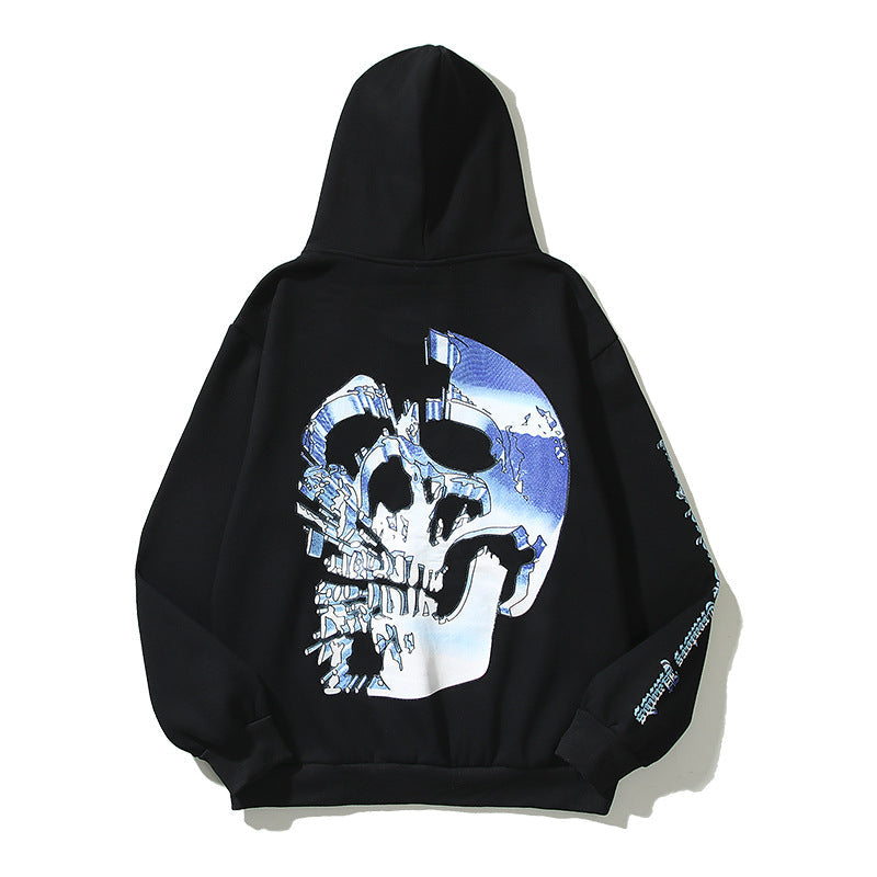 Kanye West Sunday Service Hoodie Autumn And Winter Mechanical Skull Fleece-Lined Hoodie Sweater