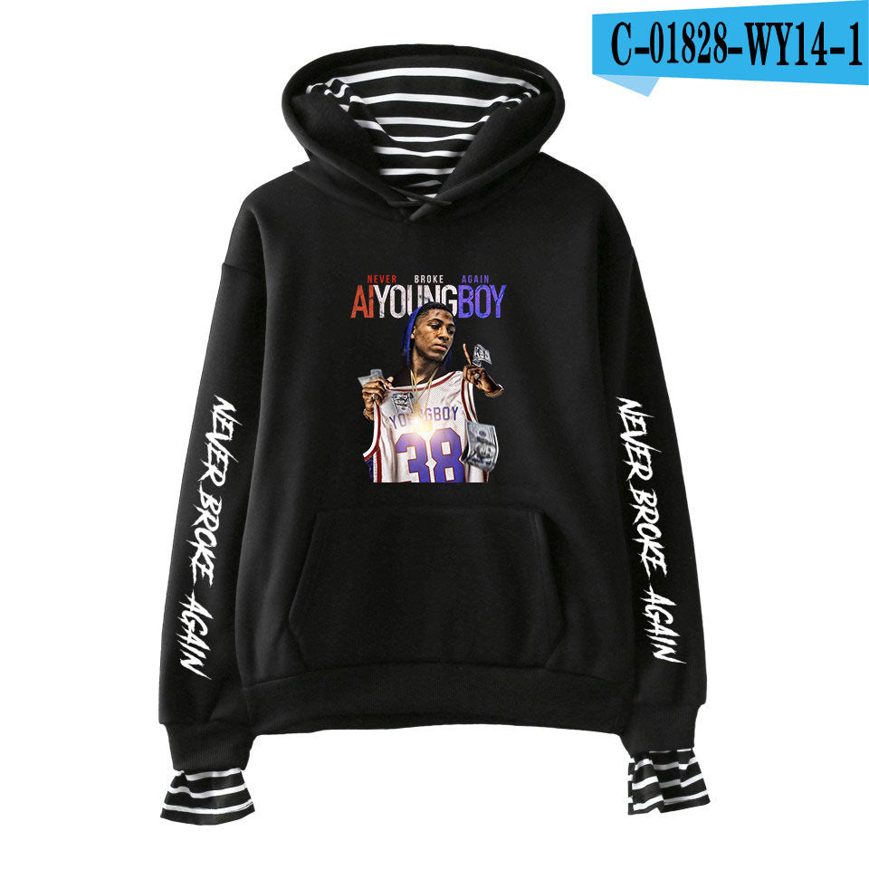 Never Broke Again Hoodie All-Match False Two-Piece Sweaters