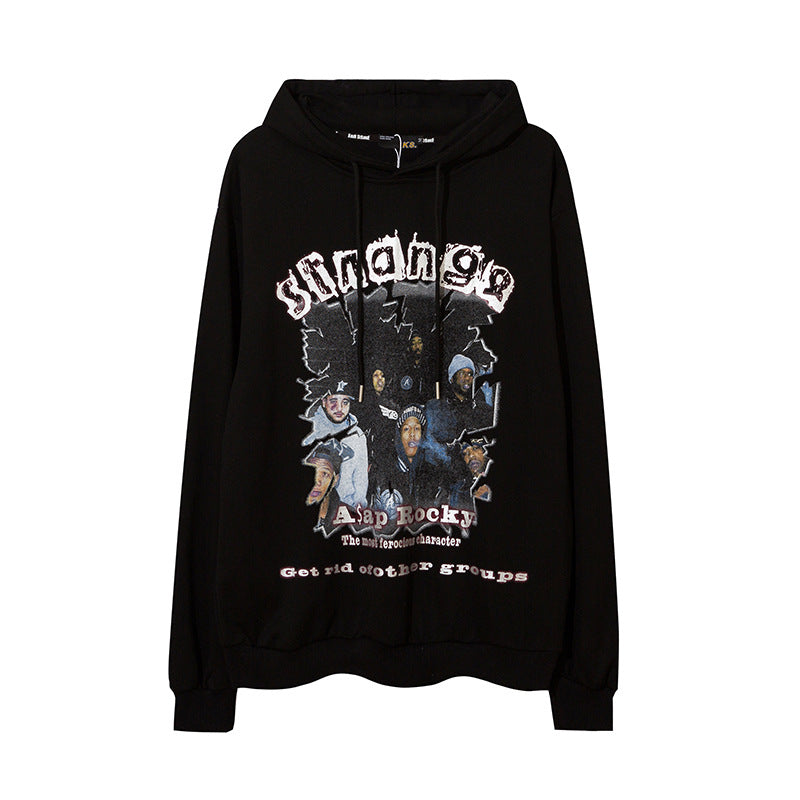 Man Fall Outfits Hip Hop Printed Hoodie Men's and Women's Pullover Black White Autumn and Winter