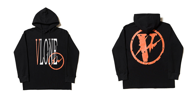 Vlone Hoodie Autumn And Winter Clothes Black And White Large V-Shaped Female Men And Women Couple Hooded Sweater