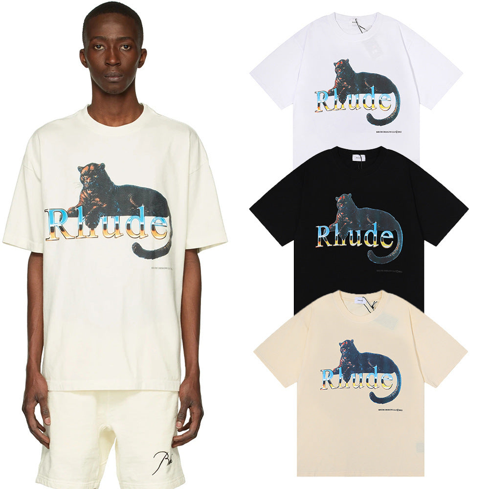 Rhude T Shirt Black Panther Letter Print Short Sleeve T-Shirt