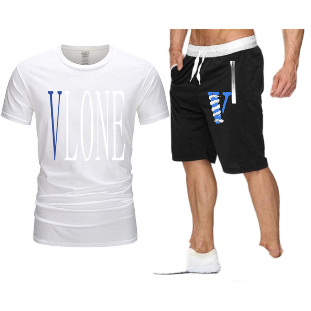 Vlone T Shirts & Shorts 2 Piece Set Letter Printing Summer Menswear Casual