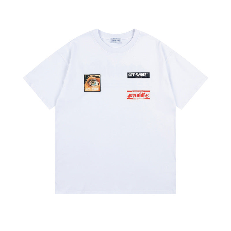 Off White T Shirts OW Eyes Letter Pattern Crew Neck Pullover Short Sleeves