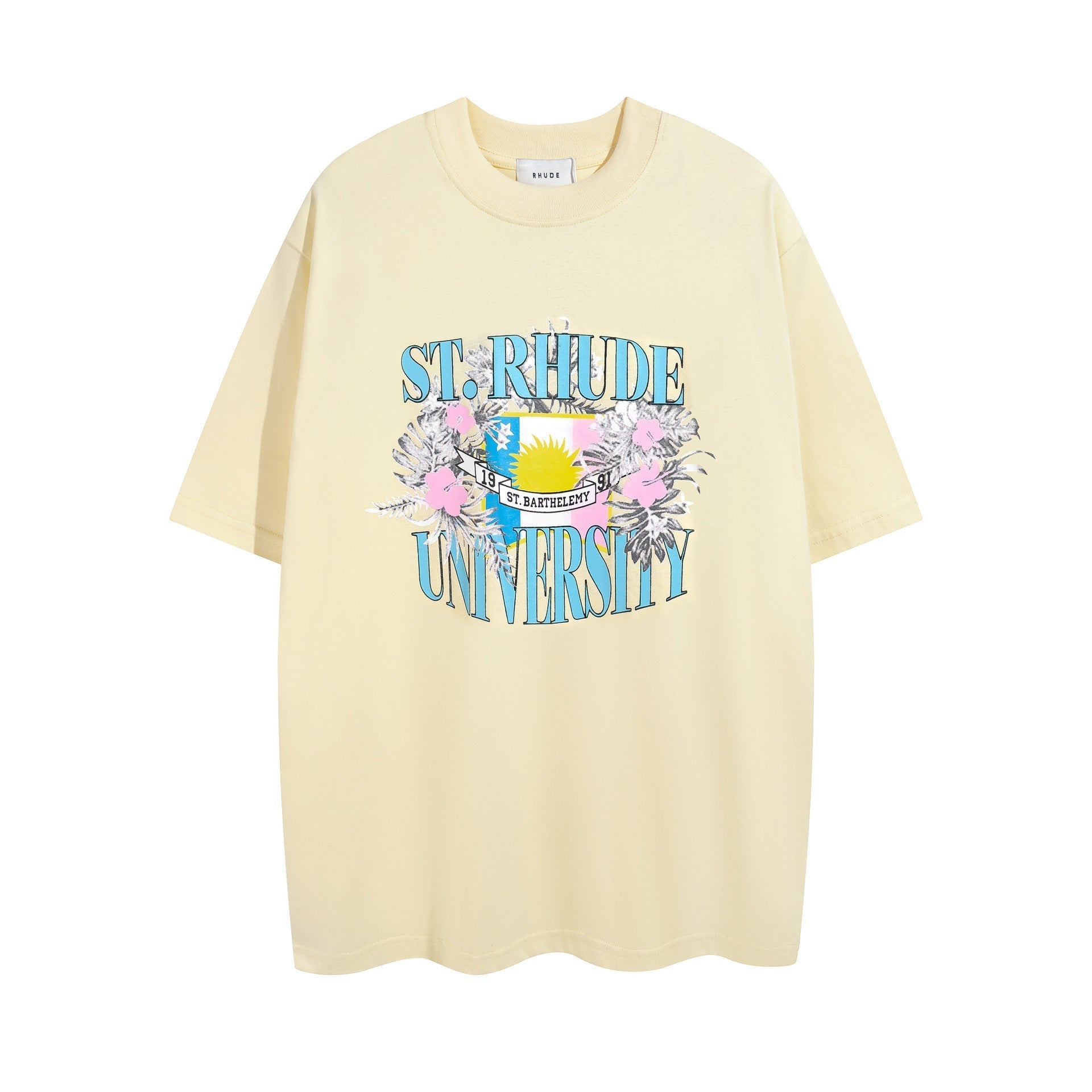 Rhude T Shirt Micro Label Flower Letter Print Pattern Short Sleeve T-Shirt