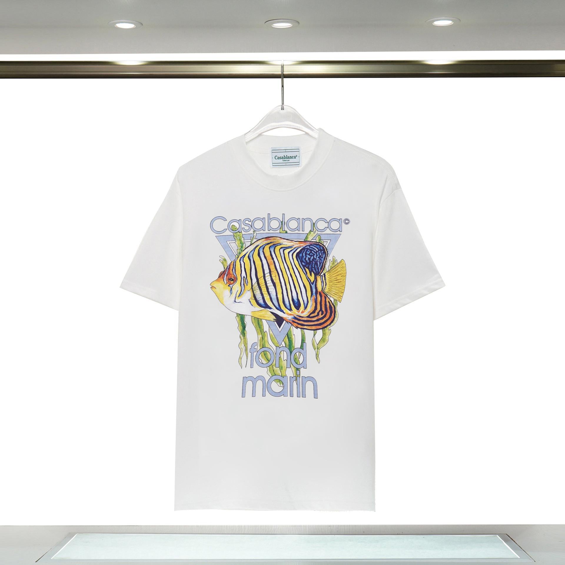 Casablanca T Shirts Ocean Fish Crew Neck Loose Tee