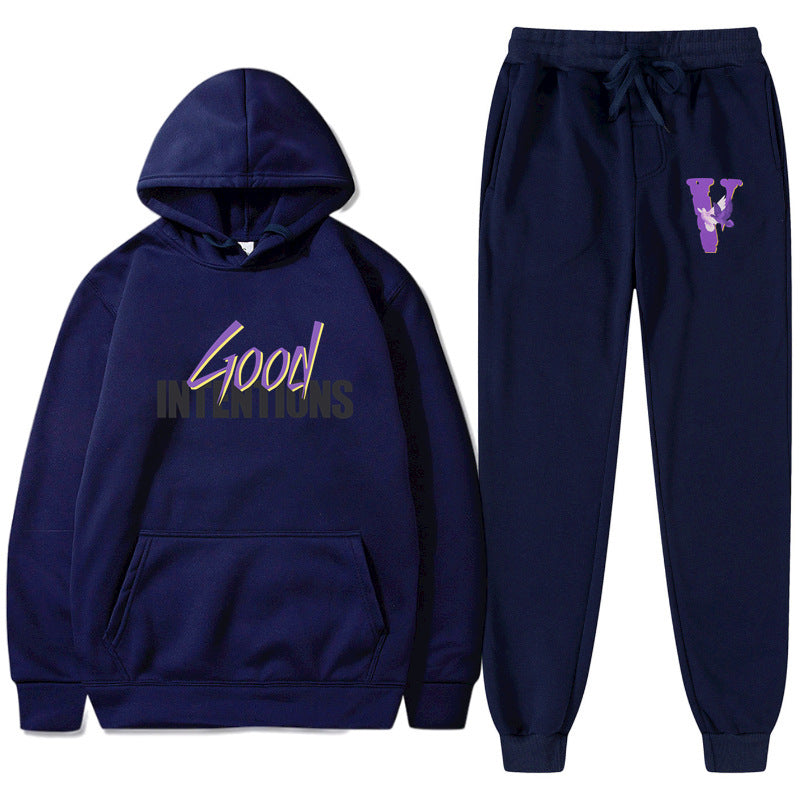 Vlone Hoodie & Pants 2 Piece Set Casual Loose Hoodie