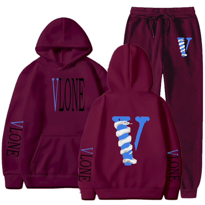 Vlone Hoodie & Pants 2 Piece Set Men'S Sweater Autumn And Winter Hoodie Baggy Coat