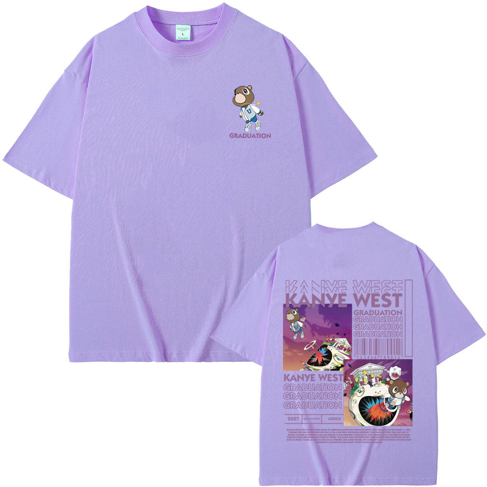 Rapper Kanye West Graduation Bear Double Sided Print T Shirt
