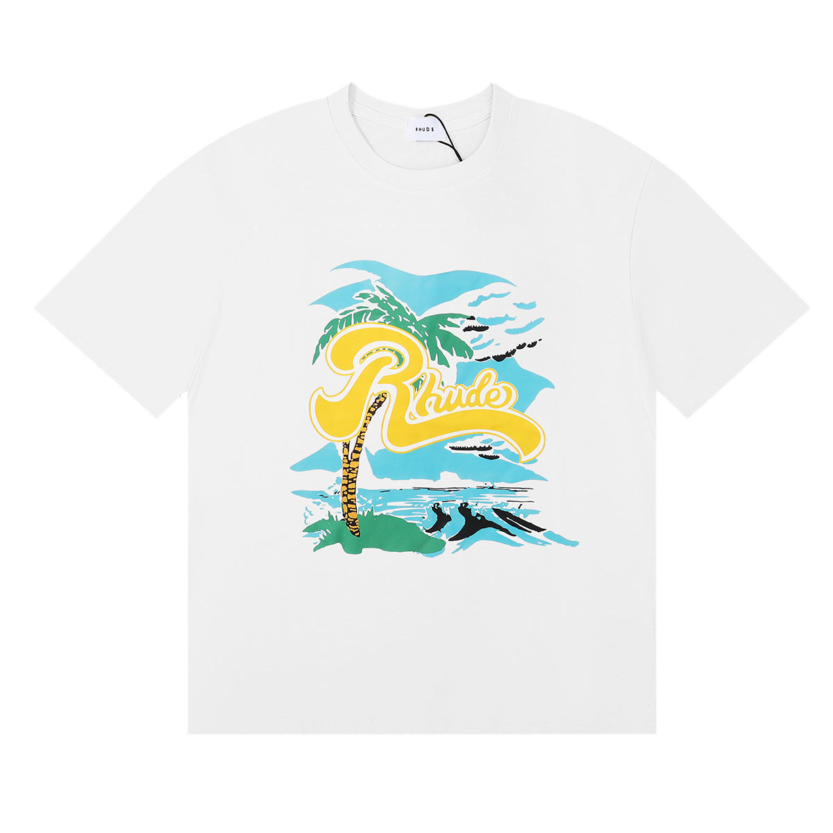 Rhude T Shirt Alphabet Coconut Racing Pattern Short Sleeve T-Shirt