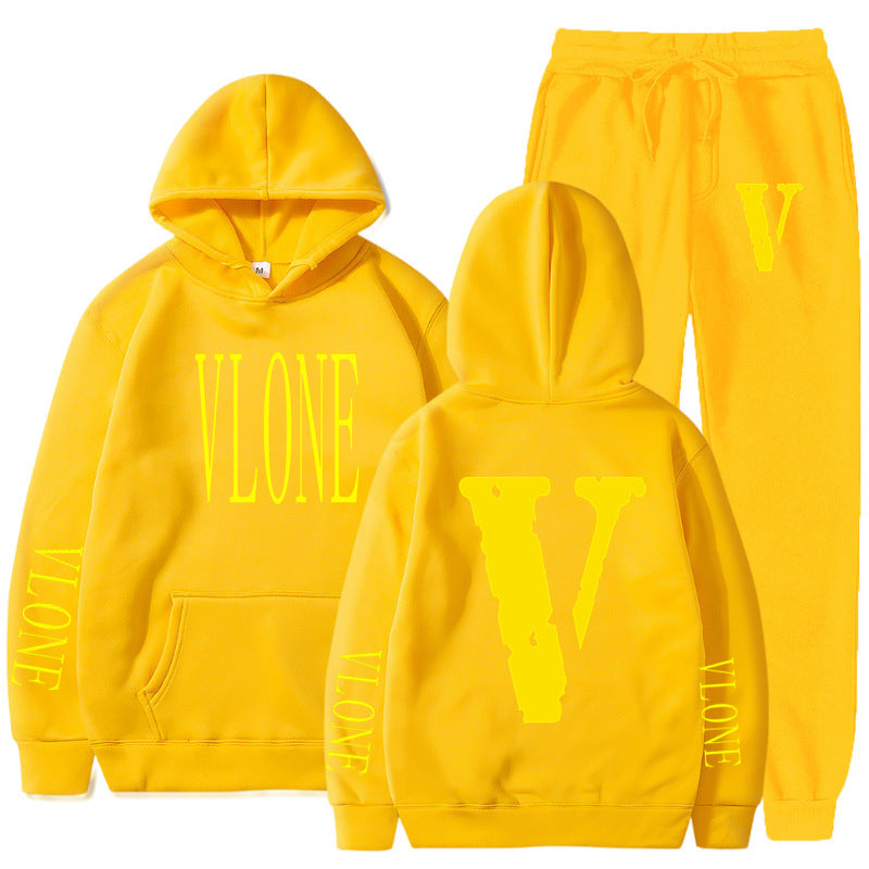 Vlone Hoodie & Pants 2 Piece Set Spring, Autumn And Winter Brushed Hoody Women'S Suit Sweater