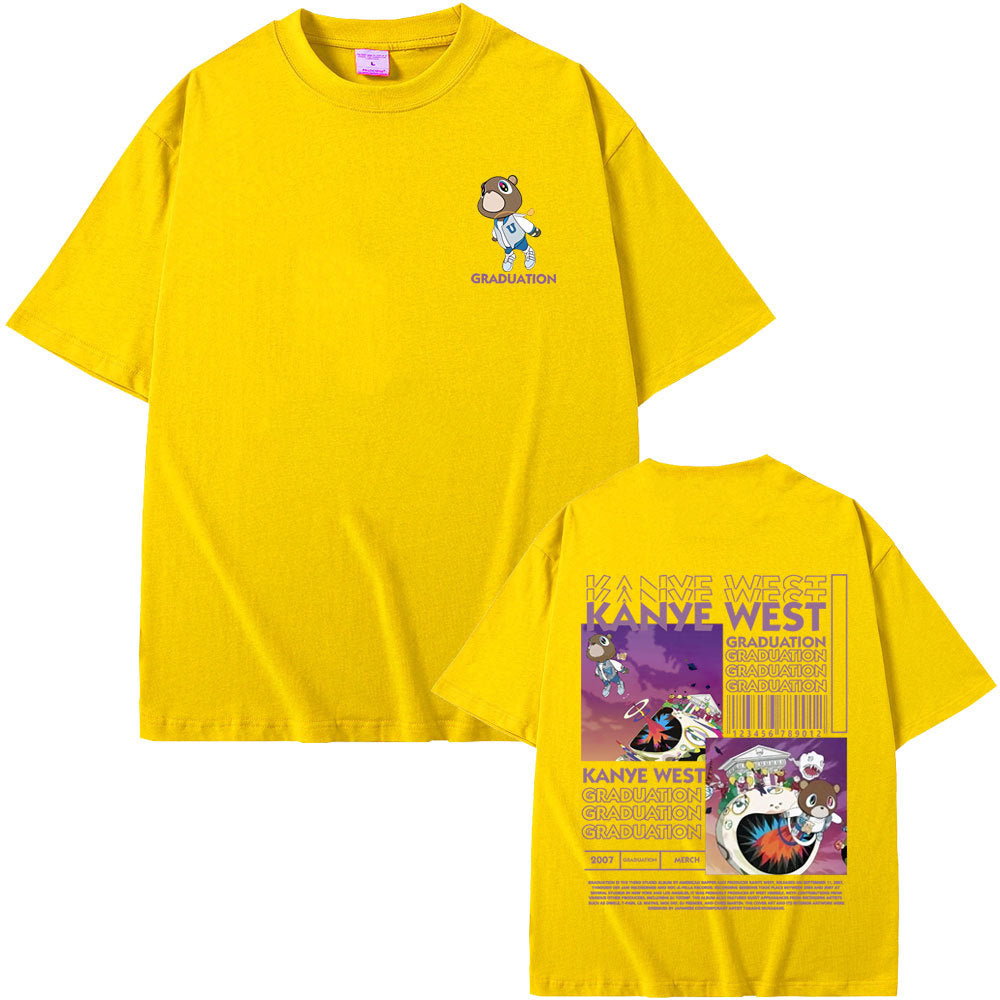 Rapper Kanye West Graduation Bear Double Sided Print T Shirt