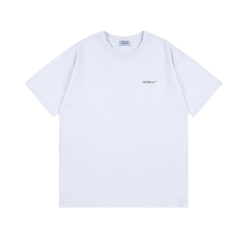 Off White T Shirts OW Botanical Flower Pattern Crew Neck Pullover Short Sleeves