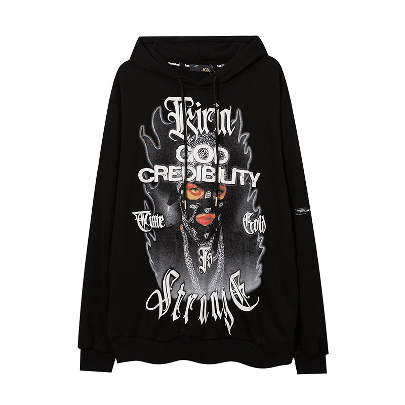 Man Fall Outfits Hip Hop Printed Hoodie Men's and Women's Pullover Black White Autumn and Winter