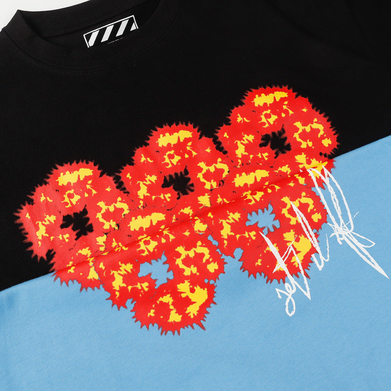 Denim Tears T Shirts Flame Wood Cotton Printed Loose Short Sleeve T-shirt