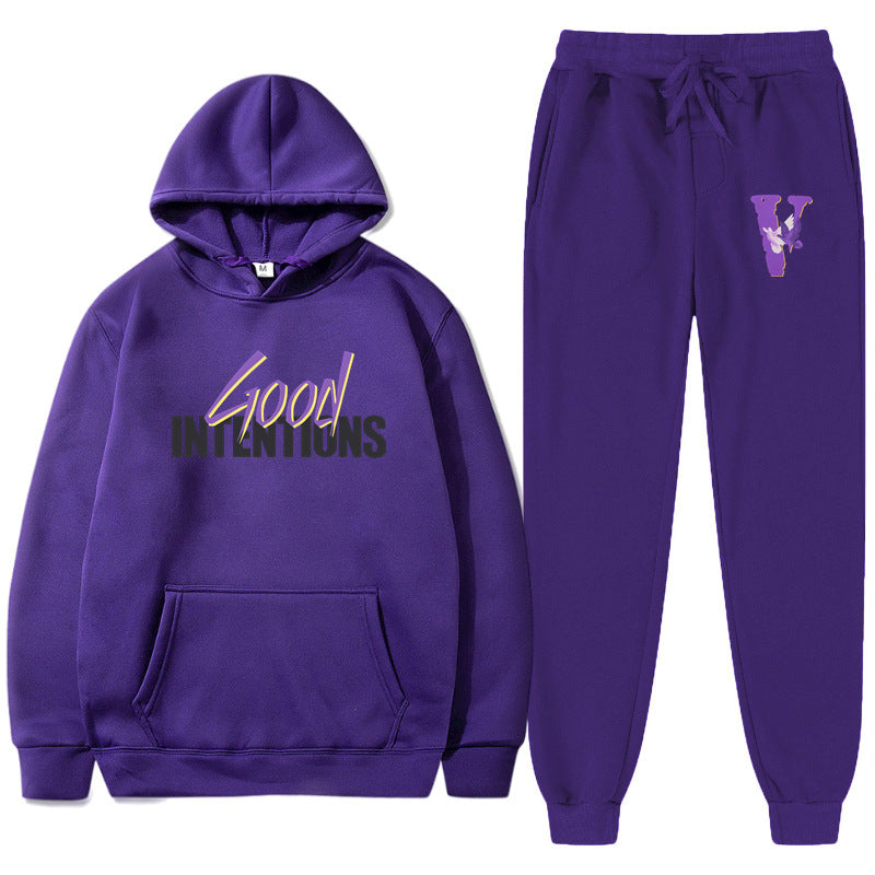 Vlone Hoodie & Pants 2 Piece Set Casual Loose Hoodie