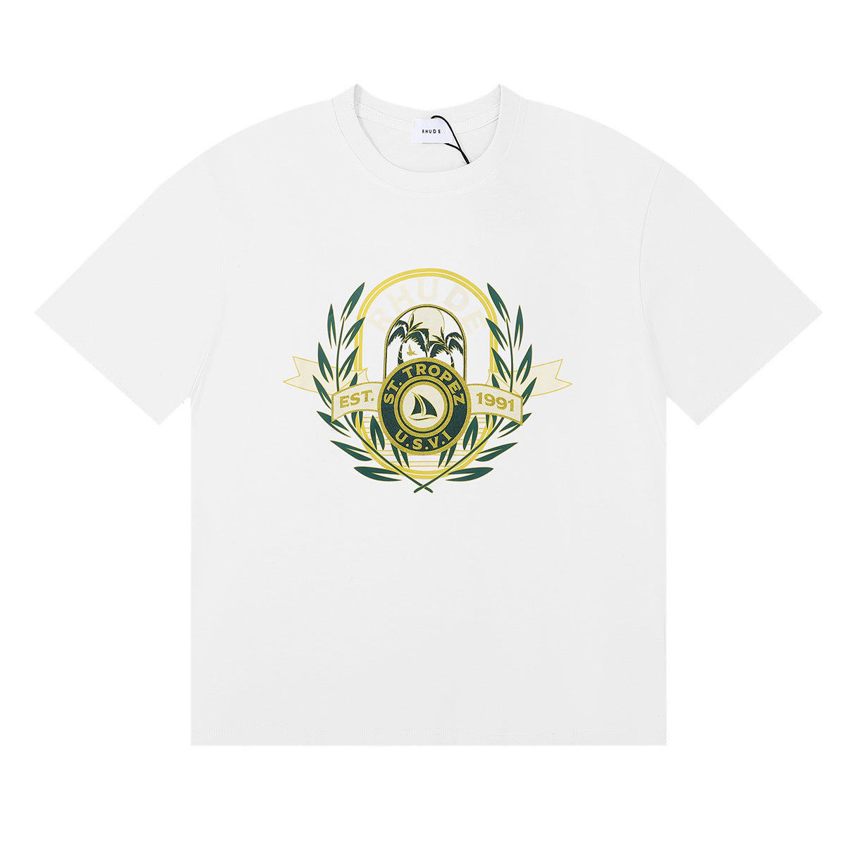 Rhude T Shirt Alphabet Coconut Racing Pattern Short Sleeve T-Shirt