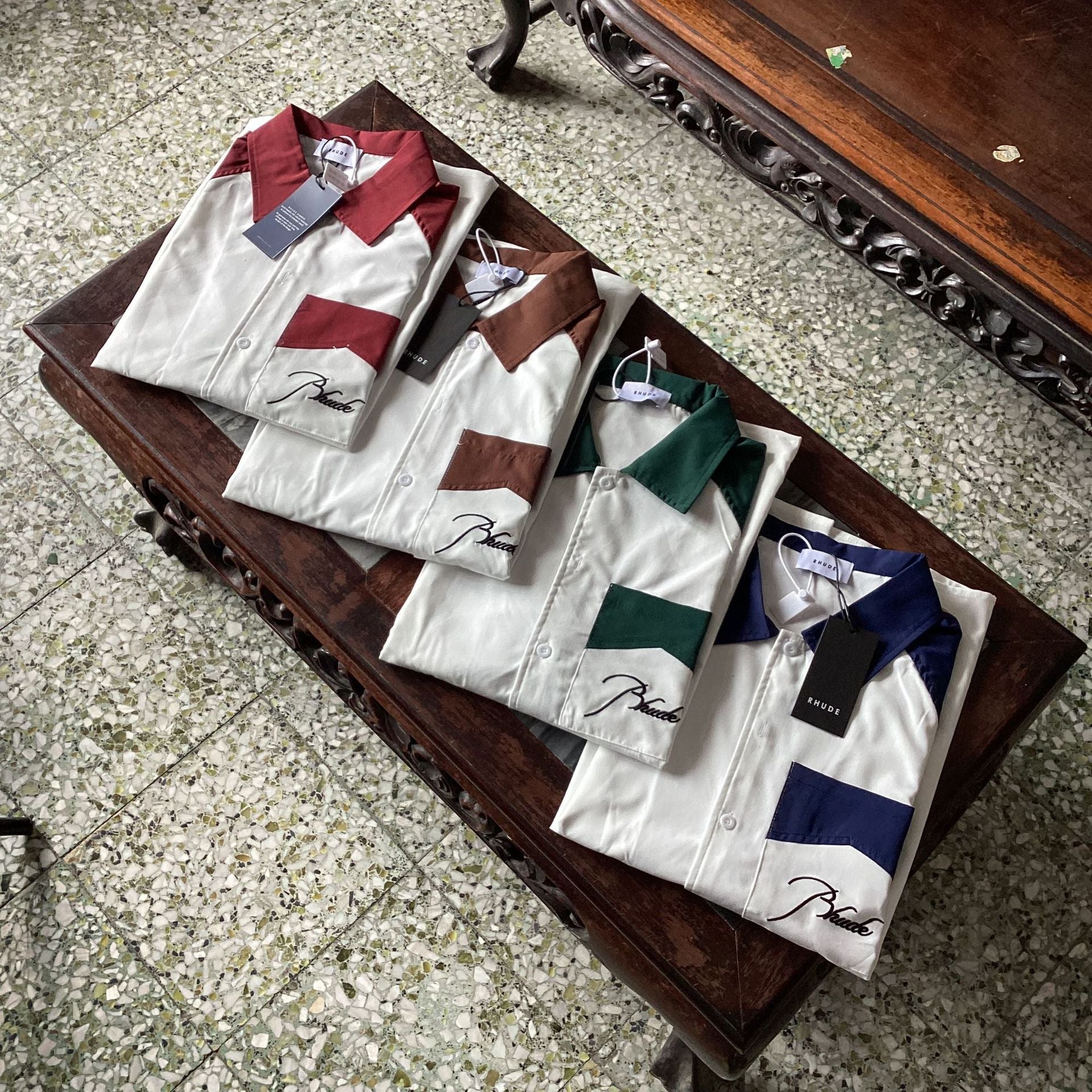 Rhude T Shirt Pocket Letter Embroidery Color Matching Short Sleeve Shirt