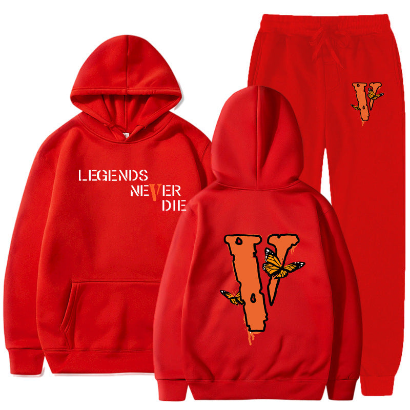 Vlone Hoodie & Pants 2 Piece Set Men'S Printed Hoodie Autumn Winter Sweater